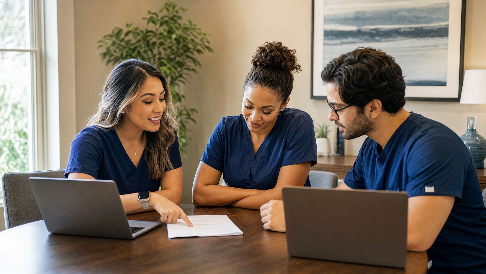 An onboarding meeting with a practice team working through a checklist