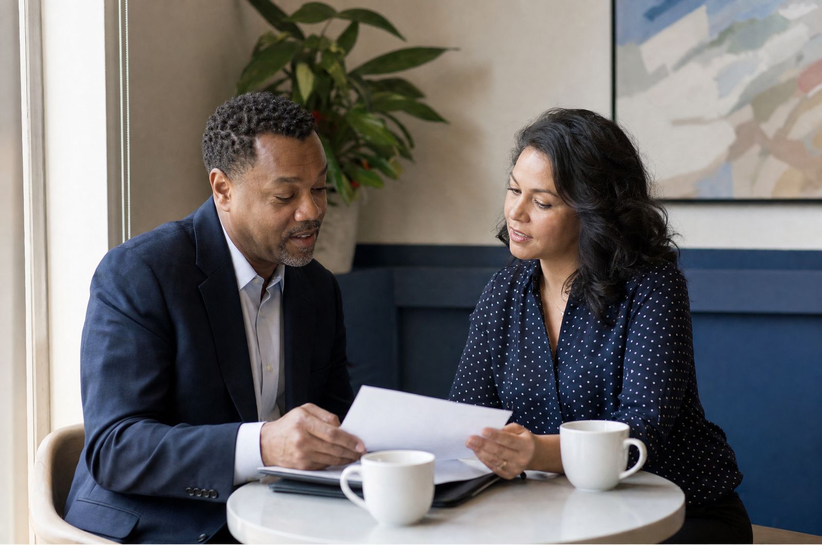 A practice owner and practice manager reviewing a proposal together